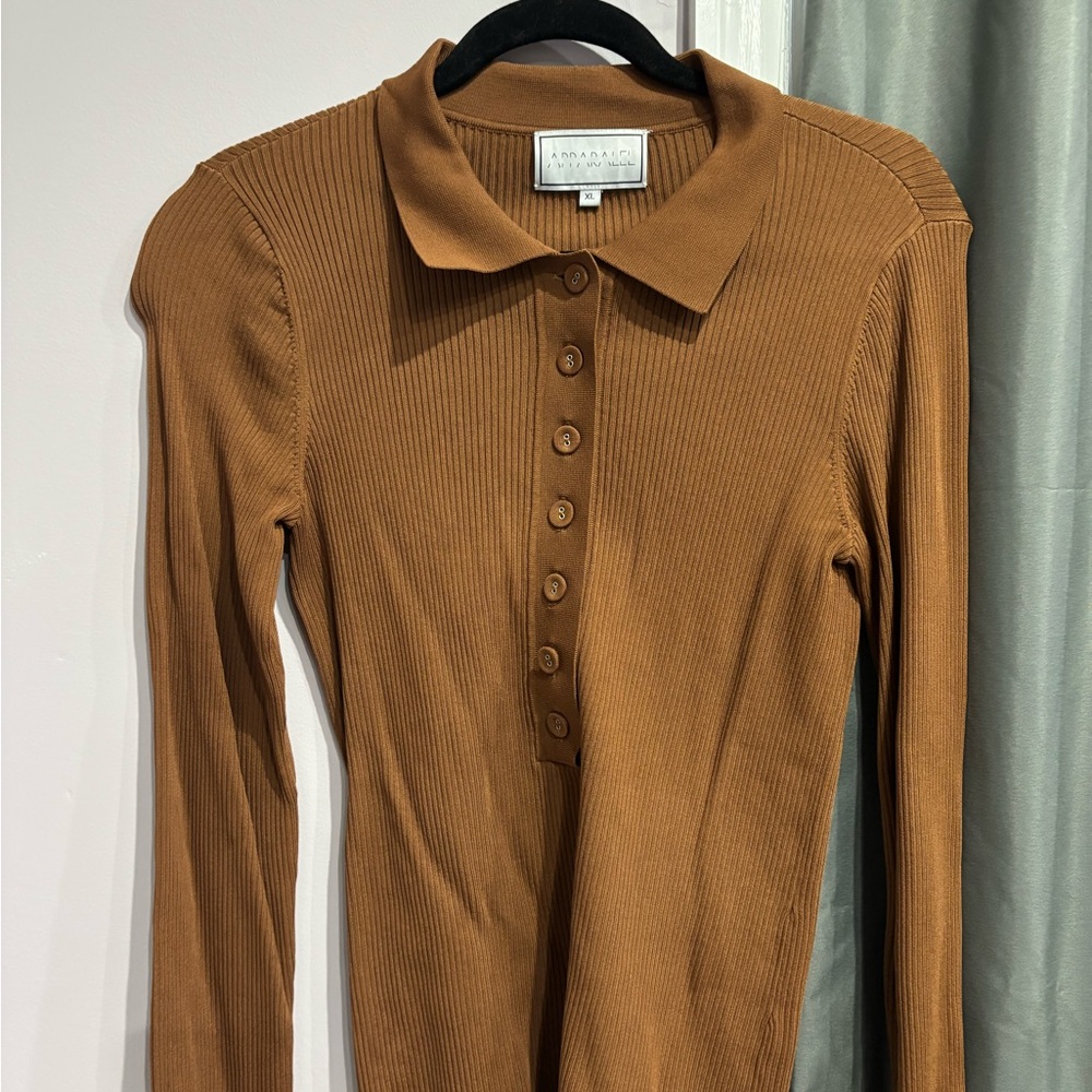 Ribbed Brown Long Sleeve Sweater